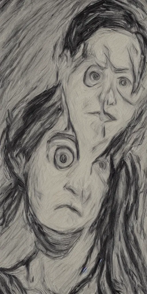 Prompt: the feeling when you wasted four years of your life going to art school to be a graphic designer and illustrator and coming across this discord server, realistic photograph in the style of edvard munch