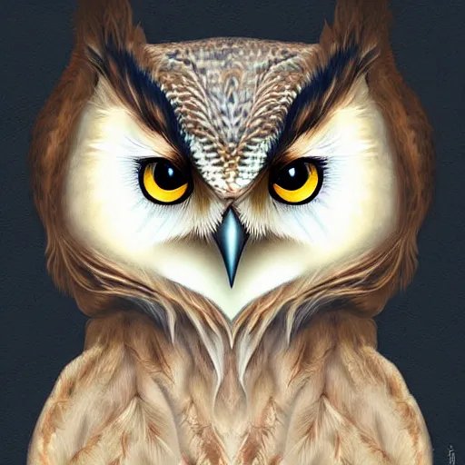 Image similar to beautiful furry owl portrait, beautiful woman, digital art, art