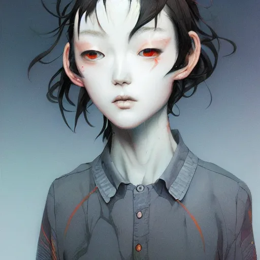 Prompt: prompt : grey portrait soft light painted by james jean and katsuhiro otomo and erik jones, inspired by evangeleon anime, smooth face feature, intricate oil painting, high detail illustration, sharp high detail, manga and anime 1 9 9 9