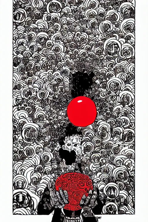 Image similar to a drawing of a person holding a red object, a manga drawing by Yuko Shimizu, behance contest winner, psychedelic art, psychedelic, cosmic horror, fractalism