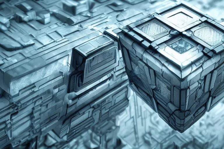 Prompt: Intricate and detailed cube, futuristic sci-fi, 4K 3D render, desktopography, HD Wallpaper, digital art