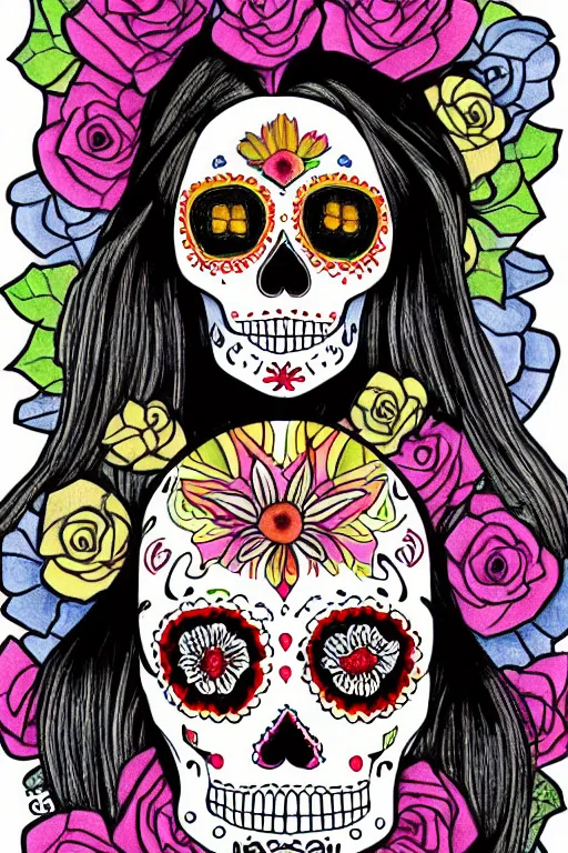 Image similar to Illustration of a sugar skull day of the dead girl, art by fantan magee