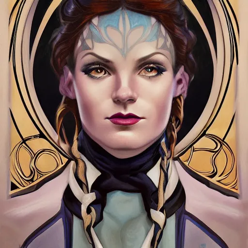 Prompt: an art nouveau, ( streamline moderne ), multi - ethnic and multi - racial portrait in the style of charlie bowater, and donato giancola, and charles dulac. very large, clear, expressive and intelligent eyes. symmetrical, centered, ultrasharp focus, cinematic lighting, photorealistic digital matte painting, intricate ultra detailed background.