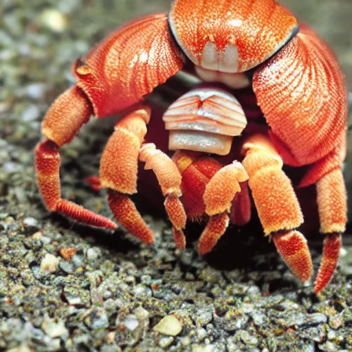 Prompt: Hermit crab with a curly mustache