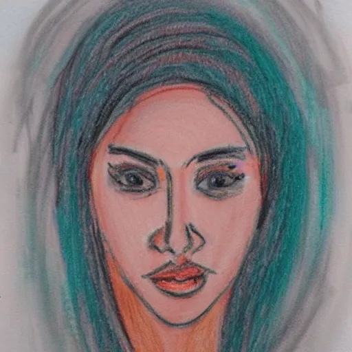 Prompt: female portrait, in crayon