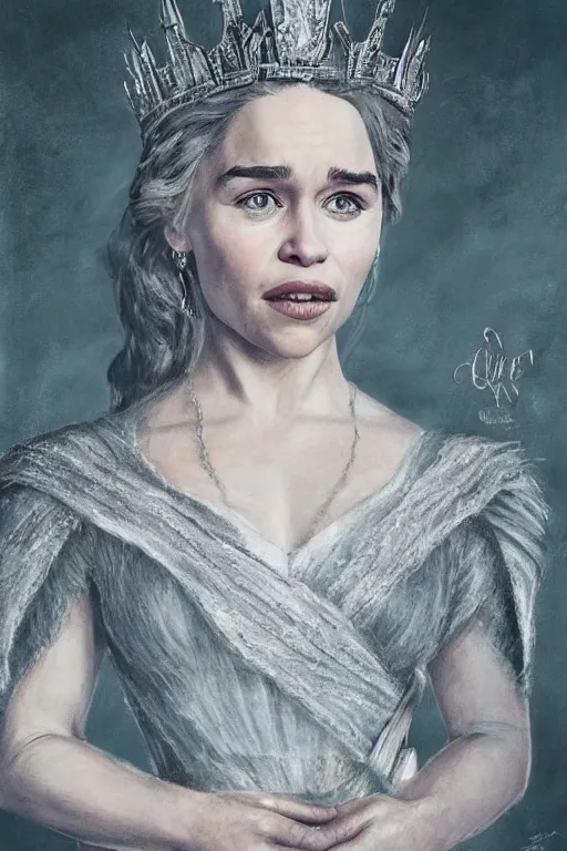 Image similar to Emilia Clarke as a queen in a portrait