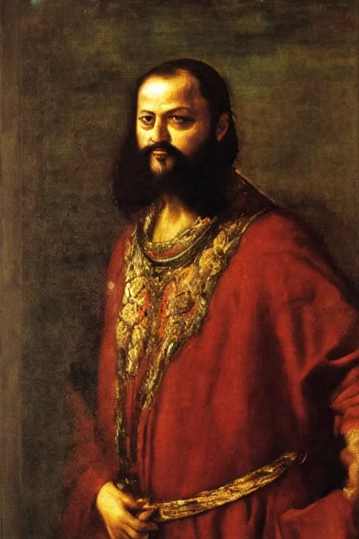 Prompt: detailed portrait of a bold king | Titian Vecellio |