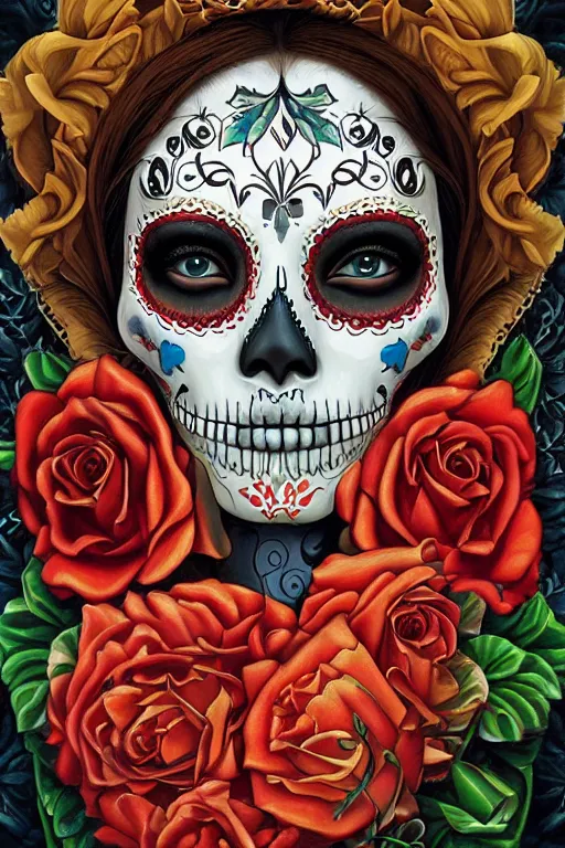 Image similar to Illustration of a sugar skull day of the dead girl, art by christopher vacher