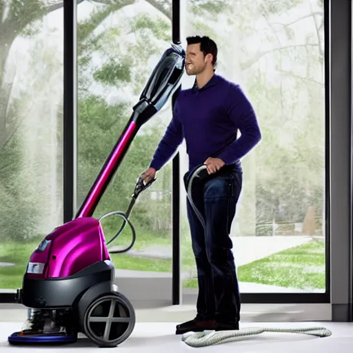 Prompt: a man rides a vacuum cleaner as if it were a horse, 8k, hyper-realistic