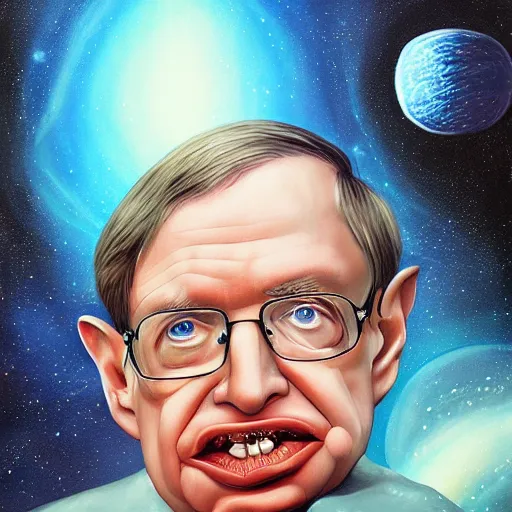 Image similar to stephen hawking with space in the background, universe, galaxies, planets, black hole, by anato finnstark