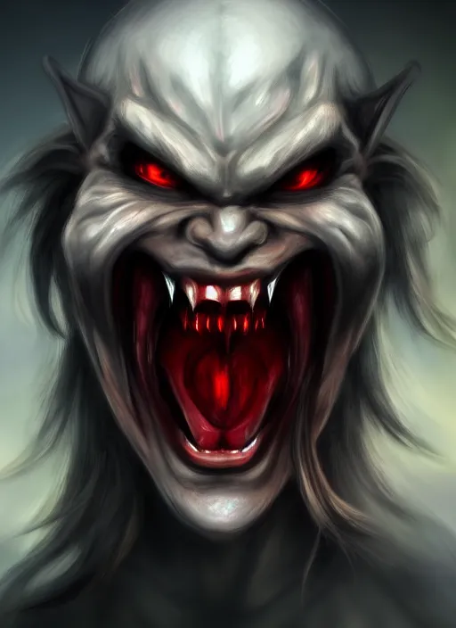 Image similar to face portrait of angry demon screaming, realistic, high qulity, 4 k, sharp fucos, tranding on art station