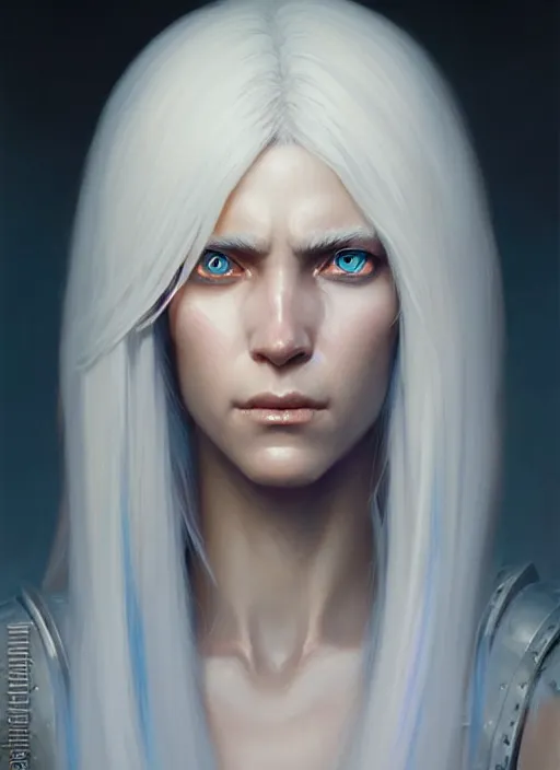 Image similar to a fantasy style portrait painting of shy white female paladin scar wound left eye with blonde hair and blue eyes, holy oil painting unreal 5 daz. rpg portrait extremely detailed artgerm greg rutkowski _ greg