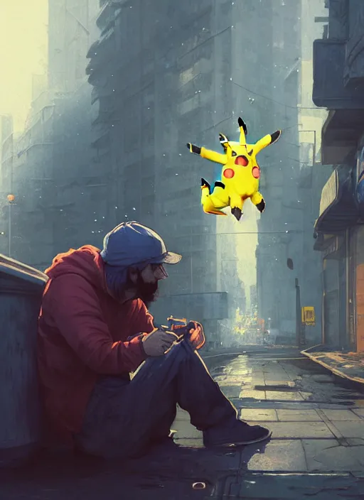 Image similar to Highly detailed portrait of homeless and beaten up Pikachu, in GTA V, Stephen Bliss, unreal engine, fantasy art by Greg Rutkowski, Loish, Rhads, ferdinand knab, Makoto Shinkai and Lois van baarle, ilya kuvshinov, rossdraws, Tom Bagshaw, alphonse mucha, global illumination, radiant light, detailed and intricate environment