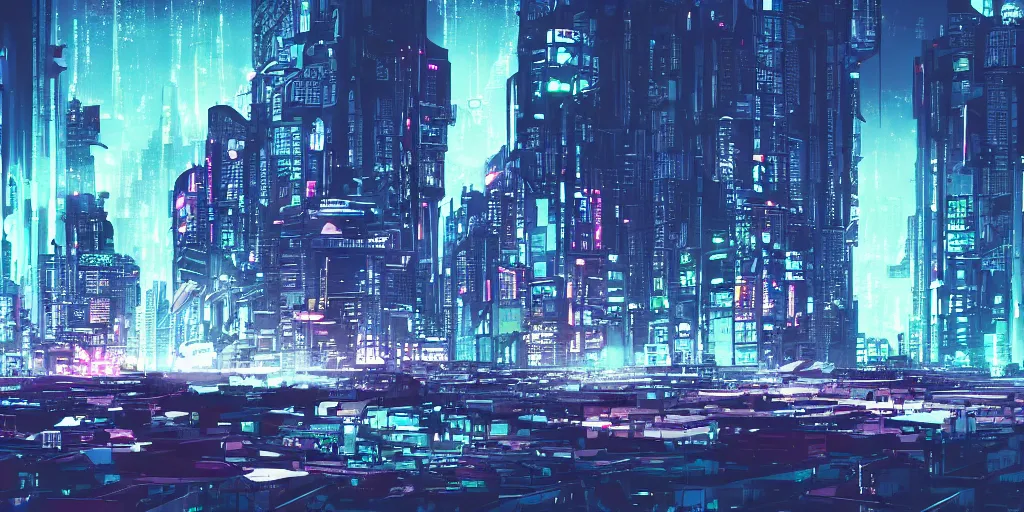 Image similar to city in the style of cyberpunk, singular gigantic building focus, space sky, anime illustration, cinematic
