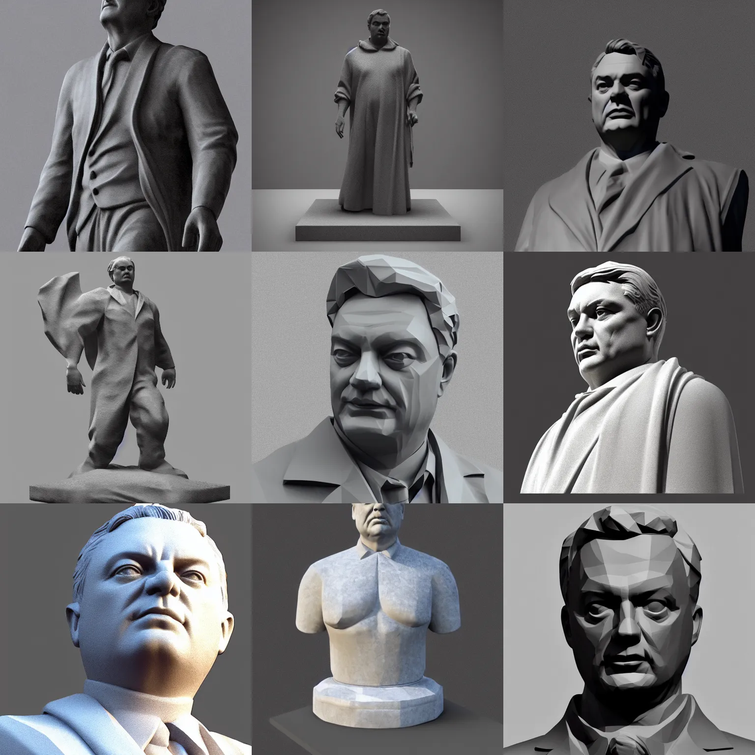 Prompt: marble statue of viktor orban, low poly, octane render