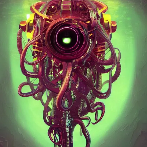 Image similar to portrait of a squid monster. intricate abstract. cyberpunk, intricate artwork. neon eyes, by Tooth Wu, wlop, beeple. octane render, trending on artstation, greg rutkowski very coherent symmetrical artwork. cinematic, hyper realism, high detail, octane render, 8k, minimalistic, hyperrealistic surrealism, award winning masterpiece with incredible details, a surreal vaporwave liminal space, highly detailed, trending on ArtStation