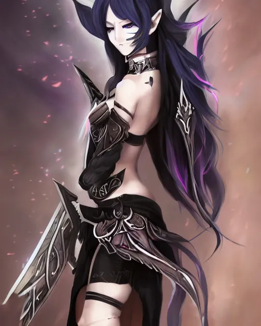 Image similar to elven dark elf girl, in the style of sumihei, tokyo ravens style, dynamic lighting, fantasy concept art, trending on art station, stunning visuals, ultra detailed