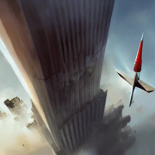 Image similar to paper airplane striking the twin towers on 9 / 1 1, highly detailed, headshot, digital painting, trending on artstation, concept art, sharp focus, illustration, art by artgerm and greg rutkowski and magali villeneuve