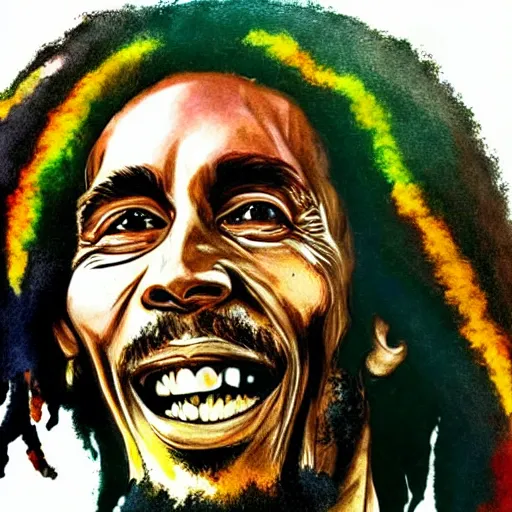 Prompt: hyper realistic portait of an older bob Marley