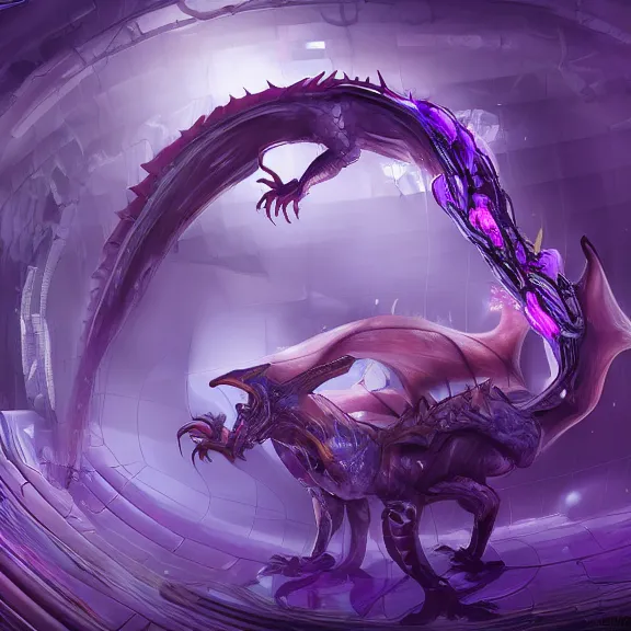 Prompt: inside a cavernous robotic stomach, the walls purple and pulsing, acid pooling inside, acid melting a small dragon, food pov, micro pov, prey pov, vore, dragon vore, digital art, pov furry art, anthro art, furry, warframe art, high quality, 8k 3D realistic, macro art, micro art, Furaffinity, Deviantart, Eka's Portal, G6