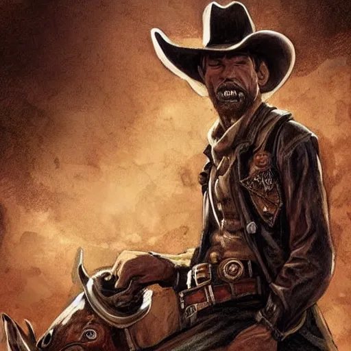 Image similar to Nicholas, the cowboy in the weird west, riding in the town of Doom, dark fantasy, digital art, high detailed, pinterest