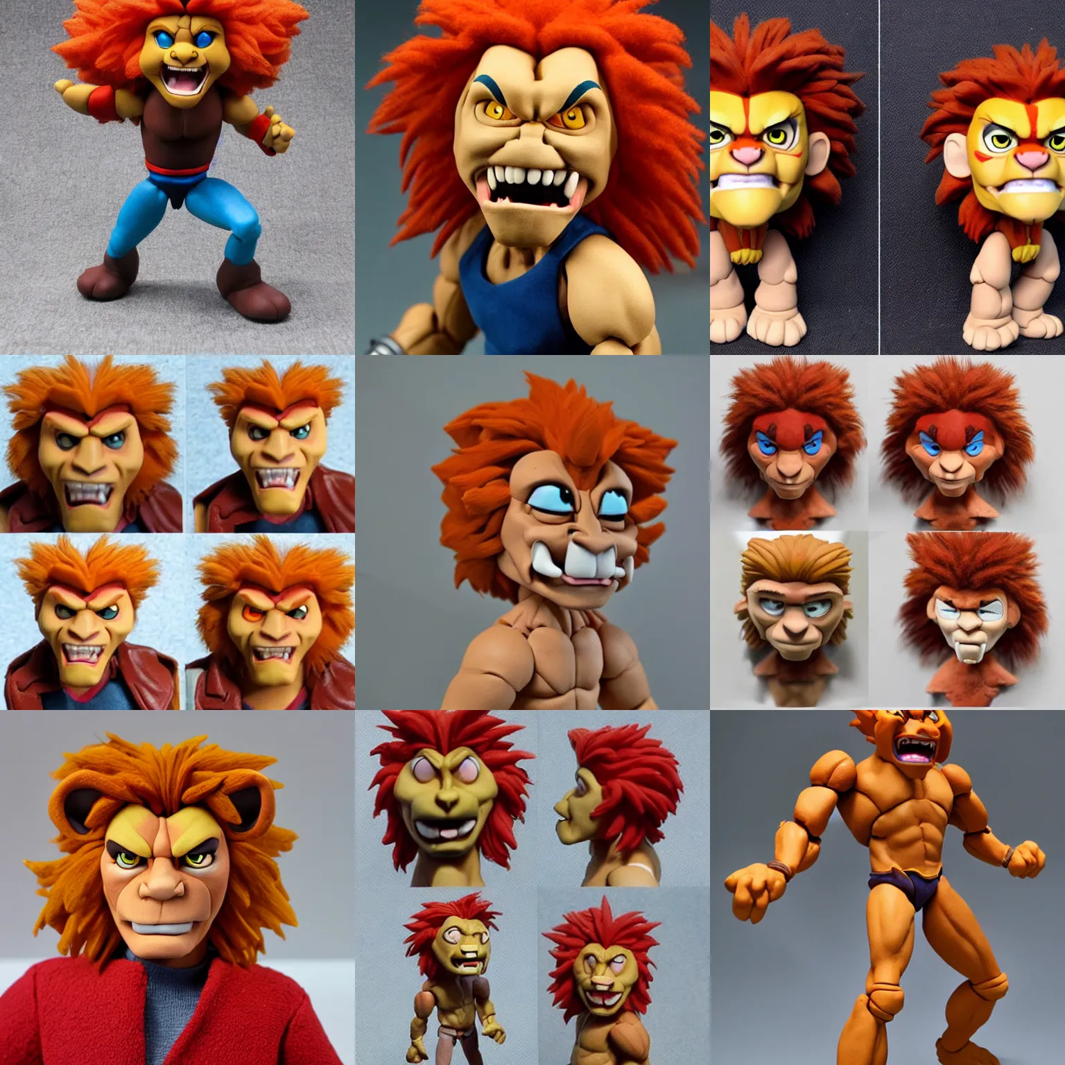 Prompt: real lion-o thundercats!! clay! close detailed sculpted head , style: claymation puppet kids clay , by guldies