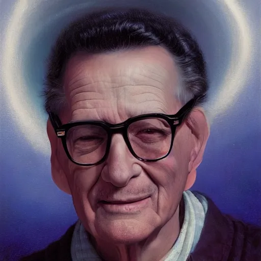 Image similar to UHD tonalism cosmic painting of an elderly, old Buddy Holly, by Antonio Caparo and Ferdinand Knab and Greg Rutkowski, UHD, photorealistic, trending on artstation, trending on deviantart