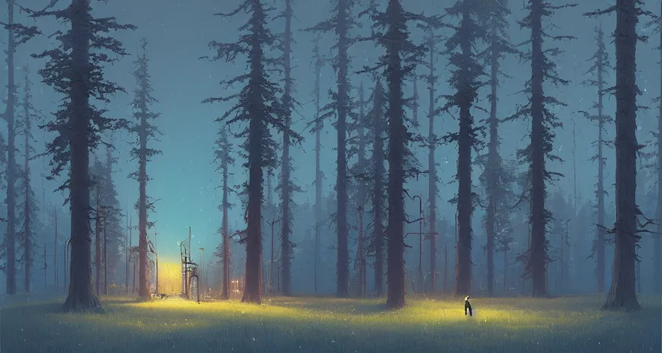 Image similar to A fantastic fores, by simon stalenhag