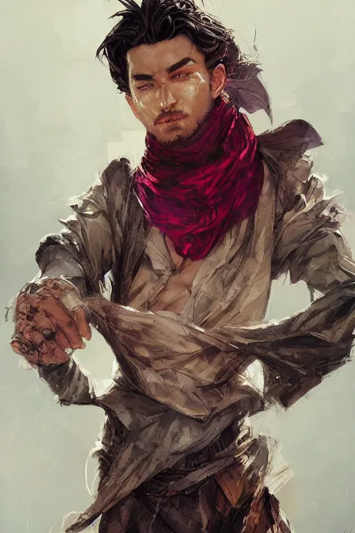 Prompt: portrait of the jailer god dancer wearing expensive scarf by artgerm and Craig Mullins, James Jean, Andrey Ryabovichev, Mark Simonetti and Peter Morbacher 16k