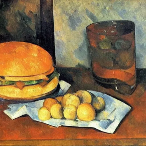 Prompt: still life of big Mac meal by Cezanne
