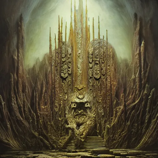 Image similar to the throne of severity, cold | highly detailed matte painting, hyperrealistic, very intrincate | cinematic lighting, award - winning | by rachel ruysch, giger, beksinski and bocklin | by austin osman spare and william blake, trending on artstation, cgsociety, official art, octane.
