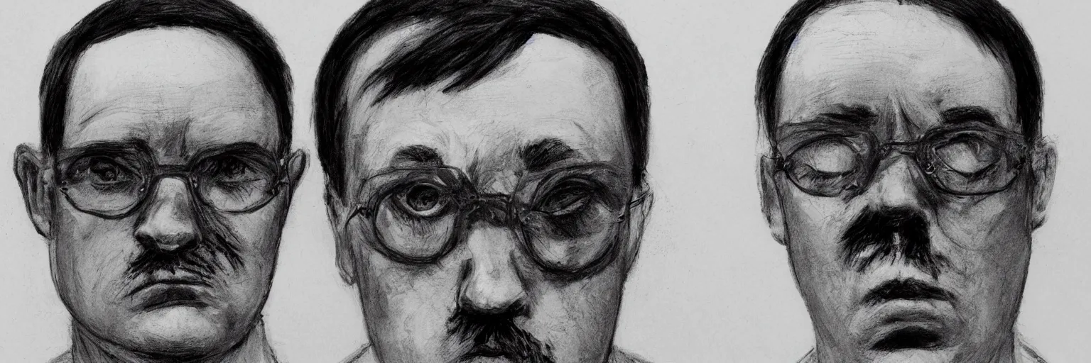 Prompt: character face study of sleeping mike patton and adolf hitler, clear, evil, glasses, sleeping, eyes closing, character sheet, fine details, concept design, contrast, kim jung gi, da vinci and francis bacon, trending on artstation, 8 k, 3 6 0 head, turnaround, front view, back view, ultra wide angle