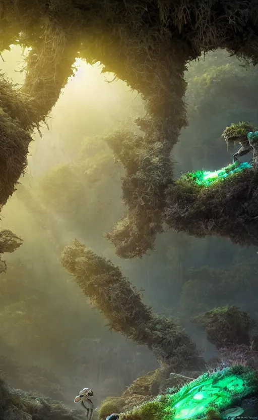 Prompt: microscopic tardigrade, microbiology, magical forest, ruins, civilization, futuristic, sharp focus, electric, backlight, furry, soft, concept art, intricate details, highly detailed, photorealistic, disney pixar, octane render, iridescent, global illumination, anime, 8 k