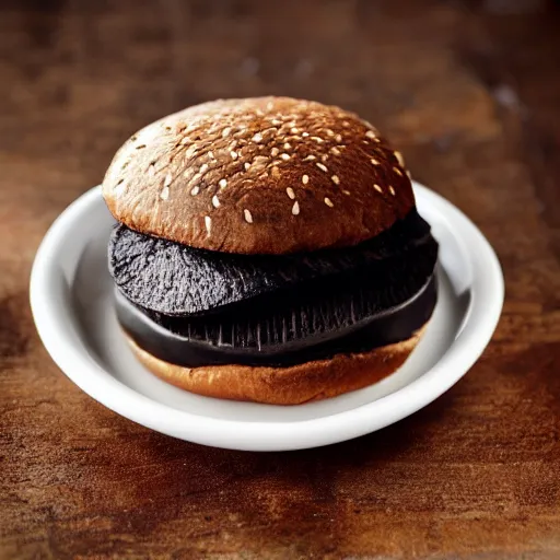 Prompt: a photo of a black hamburger