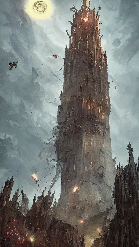 Image similar to the tower tarot card by greg rutkowski,