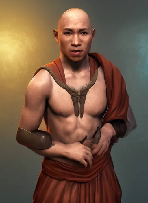 Image similar to A fantasy comic book style portrait painting of a male Monk, unreal 5, DAZ, hyperrealistic, octane render, RPG portrait, dynamic lighting