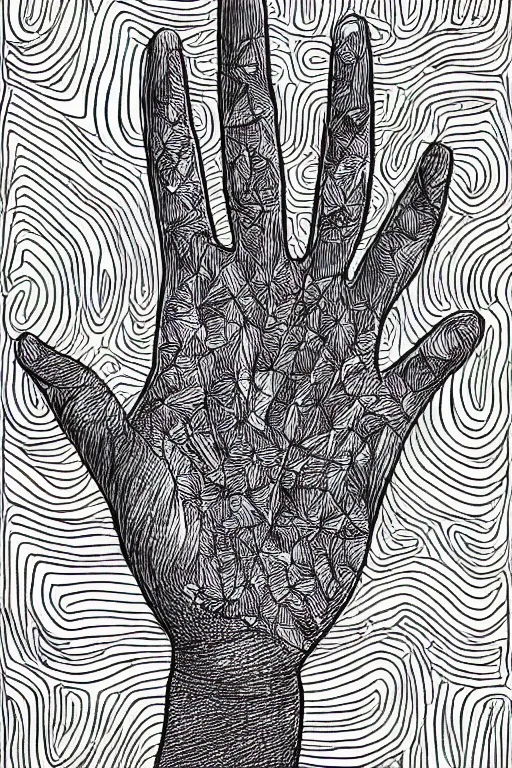 Image similar to a drawing of a hand with a pattern on it, an abstract drawing by max gubler, instagram contest winner, funk art, childs drawing, art on instagram, myportfolio