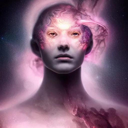 Prompt: beautiful detailed cgi matte painting female black pink of the andromeda, by ellen jewett, alessio albi | symmetrical features, ominous, alluring, vivacious, realism, intricate, ornate, royally decorated, organic, growth, whirling nebulas, glowing particles, colorful refractive adornments, torn nebulas, radiant nebula colors