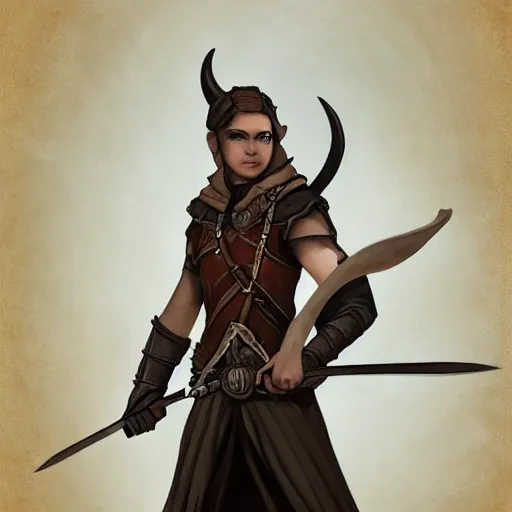 Image similar to a young dnd character tiefling ranger holding a bow ready, highly detailed digital painting 4 k