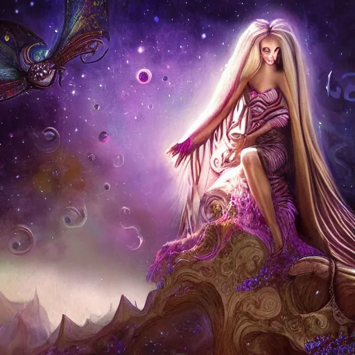 Image similar to somewhere in the cosmos we shall meet beautiful magical details and accents, astral cosmic illustration, by pablo amaringo, amazing background, cinematic lighting, colorful textured detail, wonderland storybook illustration, sharp images, 3 - d 8 k, high resolution, in the style of anne stokes, giger, adi granov, elena masci, pawel rebisz