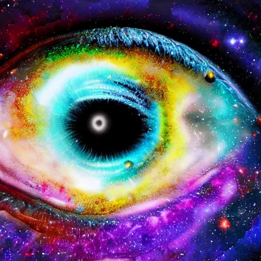 Image similar to colourful eye galaxy, digital art, highly detailed, 8 k, ultra realistic
