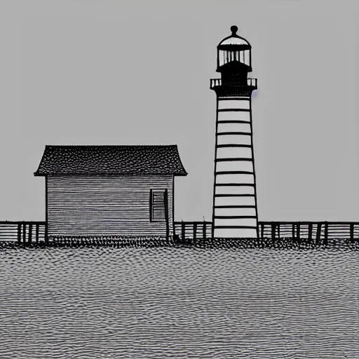 Prompt: line art drawing on a lighthouse on a jetty