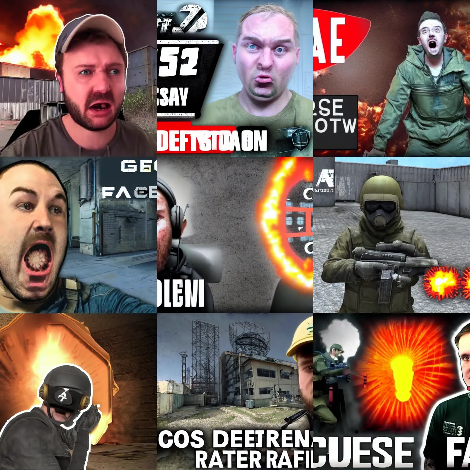 Prompt: Cs go face reaction to case drop with Chernobyl nuclear reactor explosion on the background YouTube thumbnail