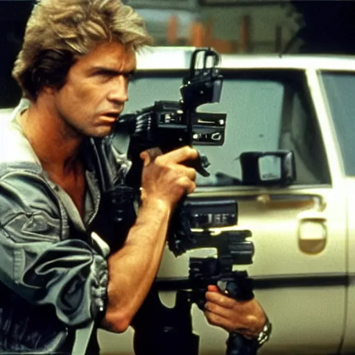 Image similar to still photo from the filming of the best 8 0's action movie