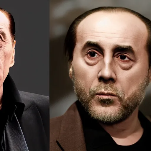 Prompt: Silvio Berlusconi and Burzum in real life, studio lighting