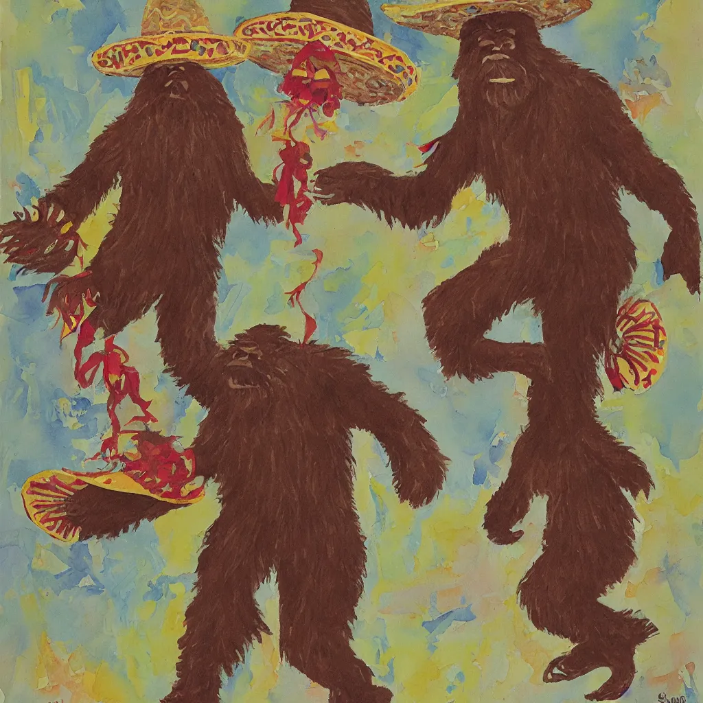 Image similar to bigfoot in a sombrero dancing