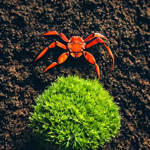 Prompt: A crab near a plant, close up photo, photo studio, Instagram photo, artstation trend, HDR