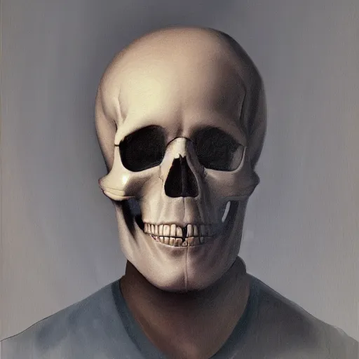 Prompt: portrait painting of a sad man with a skull as his face, 4k,