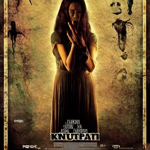 Prompt: horror movie poster called'kuntilanak antapani'with list of movie player, and restricted age, also very detail