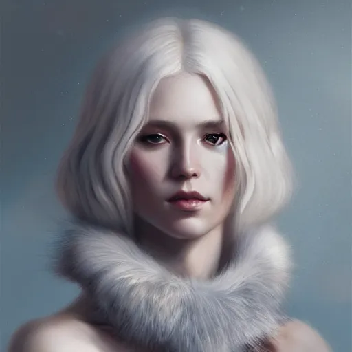 Prompt: gorgeous scandinavian girl with platinum blonde hair wearing furs, HD, D&D 4k, 8k, incredibly detailed, intricate, masterpiece, digital illustration by greg rutkowski and tom bagshaw, trending on artstation, character design, concept art